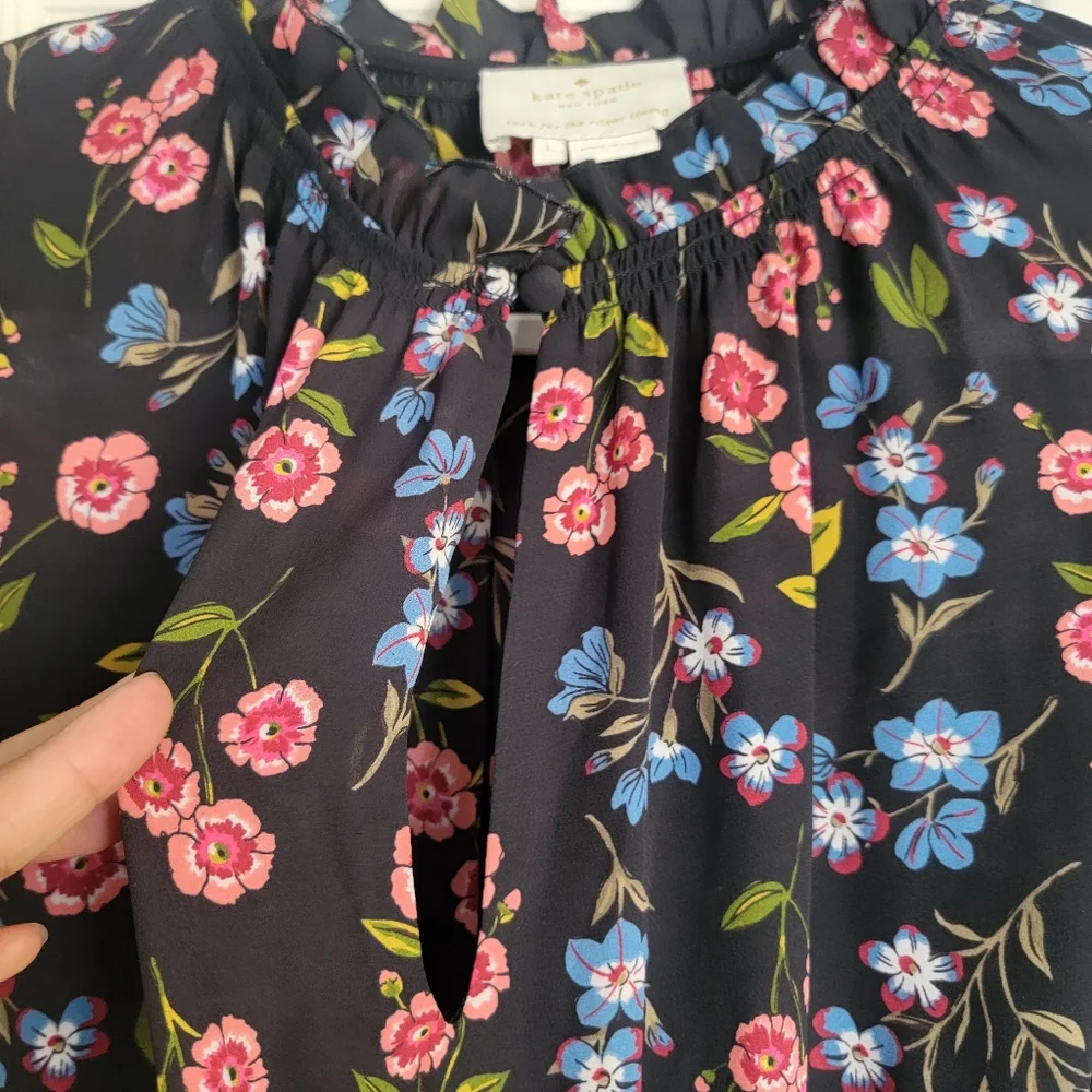 Kate Spade NY Airy‎ Lightweight Floral V-Neck Meadow Smock Waist Dress Large